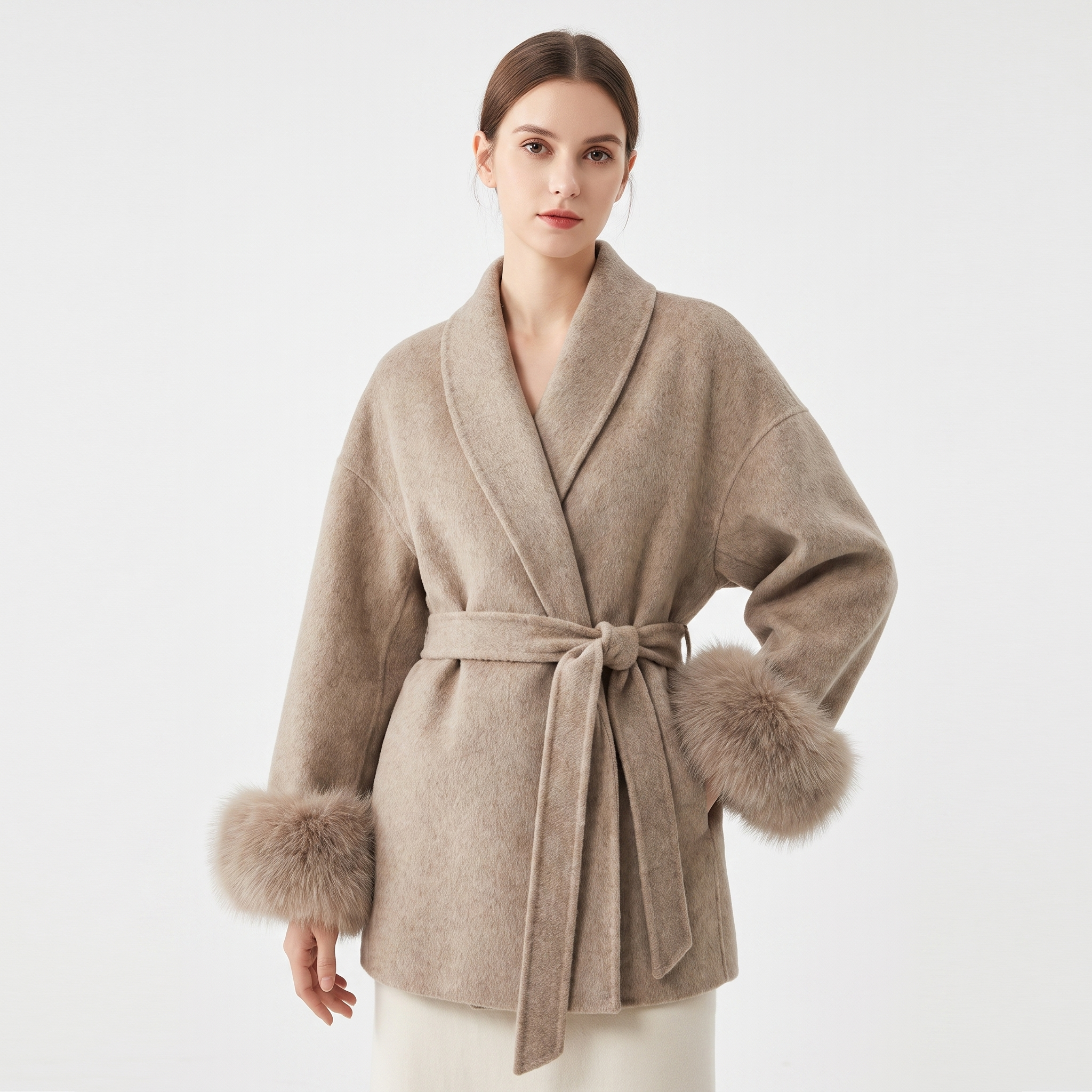 The Marguerite Belted Wrap Coat — wrap silhouette detail